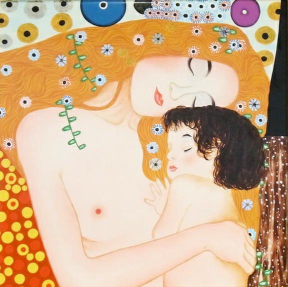 漆絵　クリムトの名作_母と子　nh188｜絵画制作専門ユーラシアアート