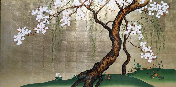 楽天市場】漆絵 長谷川久蔵の名作「桜図」左隻＋右隻 NH81 : 絵画制作