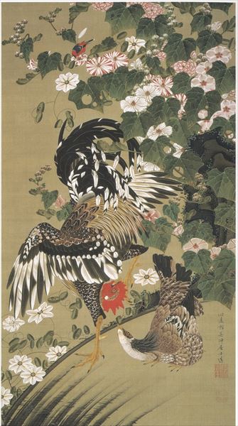 漆絵　伊藤若冲の名作_芙蓉双鶏図　NH301
