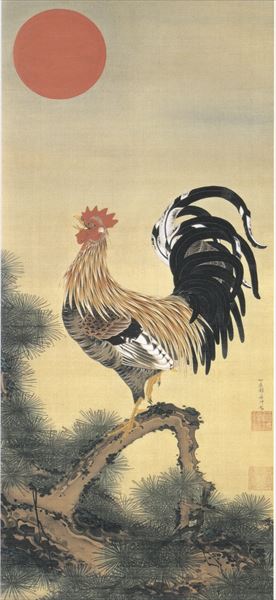 楽天市場】伊藤若冲 花鳥画 額装セット 『 竹梅 双鶴図 』『 旭日 雄鶏