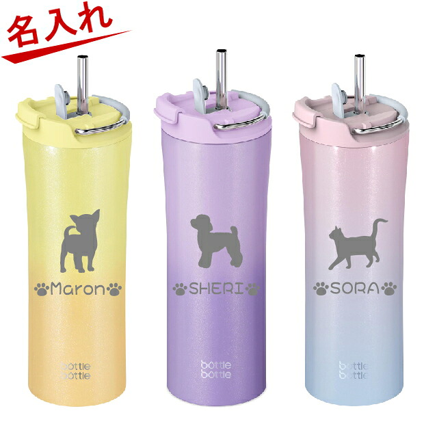 名入れ 犬猫シルエット 600ml ボトルボトル 水筒 ストロー 直飲み 保温保冷 真空断熱 ステンレス ウォーターボトル BOTTLE BOTTLE 【クリスマス 誕生日プレゼント 女性 男性 女友達 20代 30代 父 母 子供 入学祝い 還暦祝い 退職祝い 結婚祝い 食器 魔法瓶 おしゃれ】