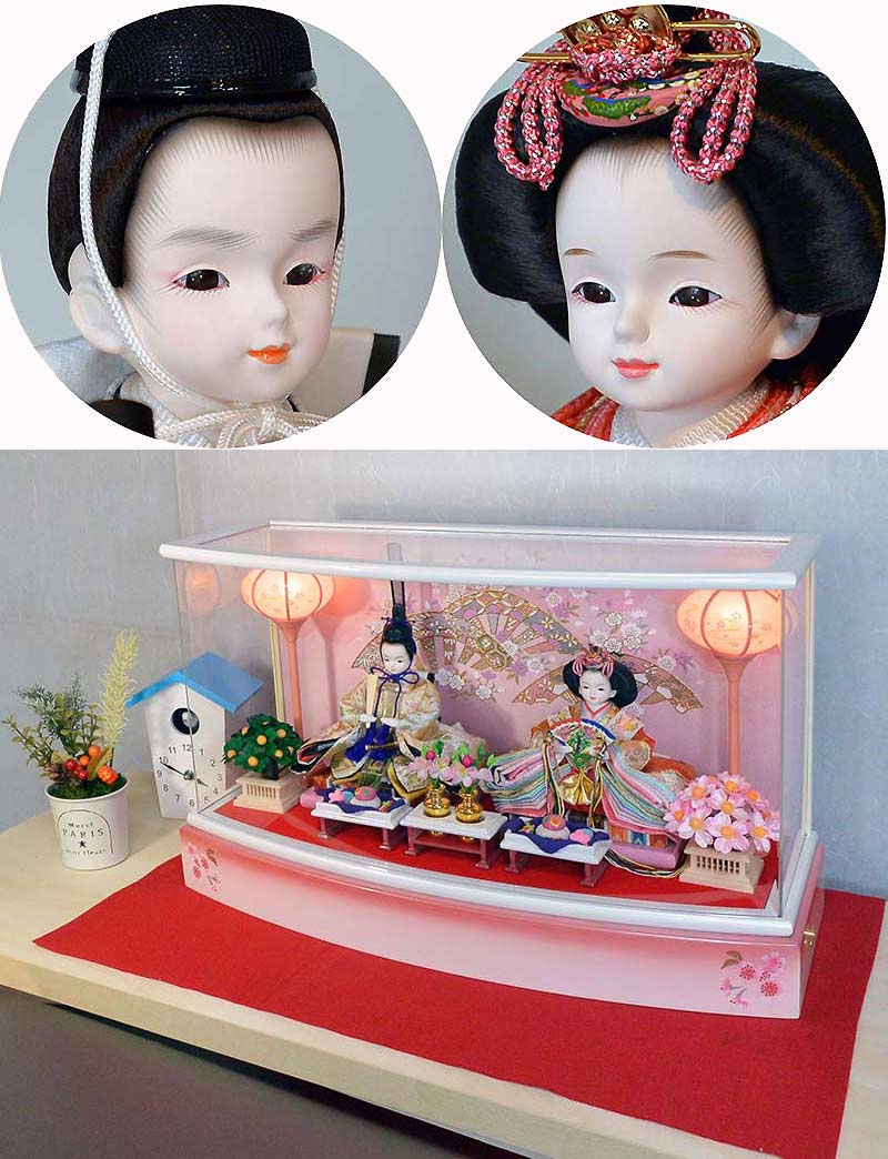 ホワイトピンクケースセット アートこうげつ 店プリンセス雛人形 コンパクトで小型なケースセット 日本人形 フランス人形 可愛いいおしゃれな顔の雛人形