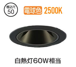 大光電機 グレアレスダウンライト本体 LZD-93735RBM Φ50 白熱灯60W相当 2500K 高演色 電源別売 工事必要