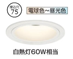 オーデリック ユニバーサルダウンライト OD361743BR ﾊｲｺｰﾝ Φ75 白熱灯60W相当 高演色 調光調色 Bluetooth ﾐﾃﾞｨｱﾑ配光 工事必要