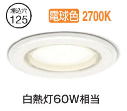オーデリック 軒下用ダウンライト OD261030LR 浴室灯 電球色 高演色 Φ125 白熱灯60W相当 工事必要
