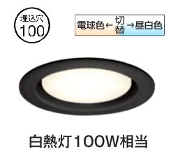 オーデリック ダウンライト OD361229PR Φ100 白熱灯100W相当 高演色 光色切替調光 拡散配光 工事必要