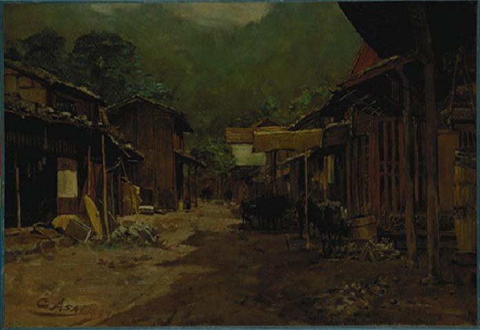 大作　油絵　『小川』　浅井忠？ 春畝〈浅井 忠筆 一八八八年／油絵 麻布〉 文化遺産オンライン