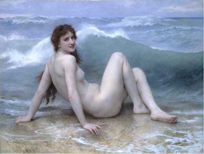 手描き 油絵 複製画 ウィリアム・ブグロー「波」 F6(41.0×31.8cm) サイズ 額付き 送料無料|絵画販売のアート名画館