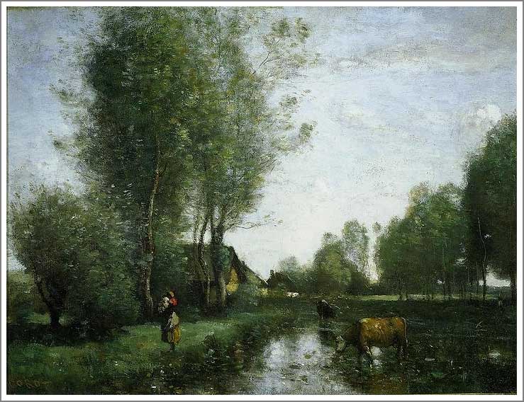 油絵 カミーユコロー ヴィル・ダヴレー コロー【湖畔の大きな樹木（ヴィル・ダヴレー）】 - 手描き 絵画（油絵