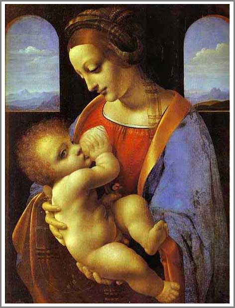 手描き 油絵 複製画 模写 レオナルド・ダ・ヴィンチ「Madonna Litta」 F20(72.7×60.6cm)サイズ 額付き 送料無料|絵画販売のアート名画館