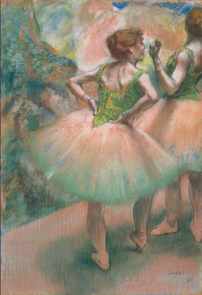 手描き 油絵 複製画　エドガー・ドガ「踊り子たち、ピンクと緑」 額付き 送料無料