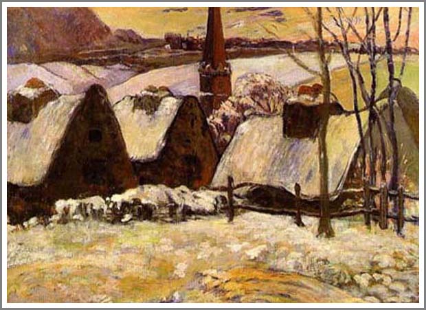 手描き 油絵 複製画　ポール・ゴーギャン「雪のブルターニュ」額付き 送料無料｜絵画販売のアート名画館 42,240円