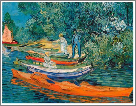 手描き 油絵 複製画 フィンセント・ファン・ゴッホ「オワーズ川岸」額付き 送料無料|絵画販売のアート名画館