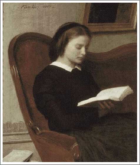 手描き 油絵 複製画 アンリ・ファンタン=ラトゥール「読書をする女」 F6(41.0×31.8cm)サイズ 額付き 送料無料|絵画販売のアート名画館