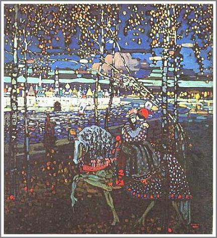 手描き 油絵 複製画 ワシリー・カンディンスキー「Riding Couple」 F6(41.0×31.8cm)サイズ 額付き 送料無料|絵画販売のアート名画館
