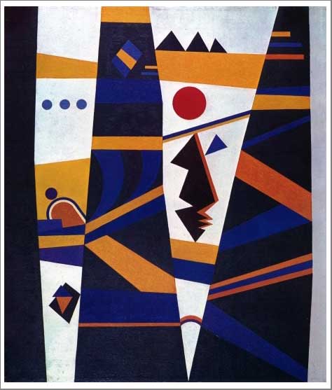 手描き 油絵 複製画　ワシリー・カンディンスキー「結合」額付き 送料無料