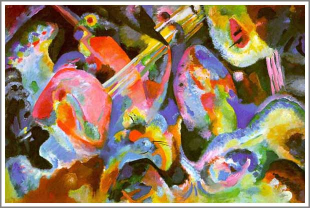 手描き 油絵 複製画　ワシリー・カンディンスキー「Flood Improvisation」額付き 送料無料