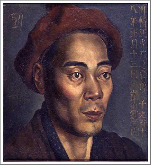 手描き 油絵 複製画　岸田劉生「川幡正光氏之肖像」 額付き 送料無料