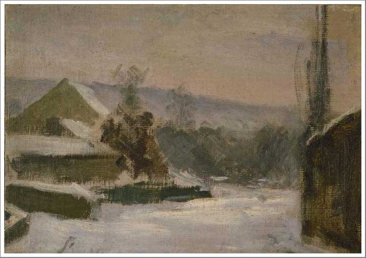 手描き 油絵 複製画　黒田清輝「雪景」額付き 送料無料