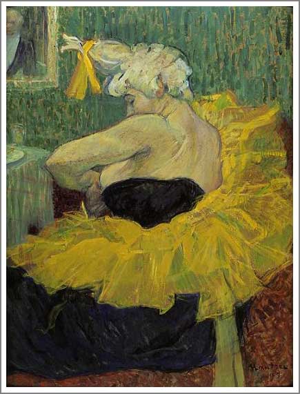 手描き 油絵 複製画　ロートレック「女道化師シャ・ユ・カオ」 額付き 送料無料