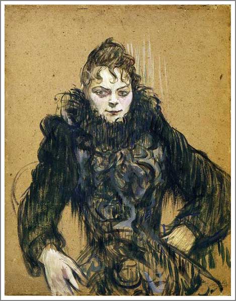 手描き 油絵 複製画 ロートレック「黒いボアの女」 F6(41.0&times;31.8cm)サイズ 額付き 送料無料｜絵画販売のアート名画館