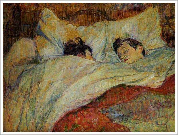 手描き 油絵 複製画 ロートレック「ベッド」 F6(41.0&times;31.8cm)サイズ 額付き 送料無料｜絵画販売のアート名画館