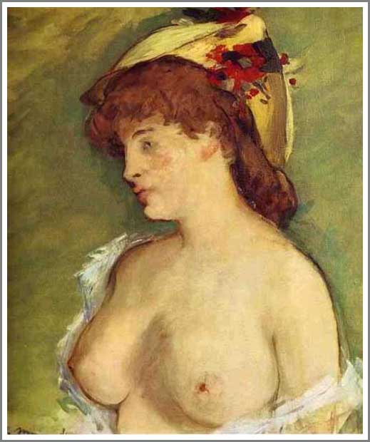 手描き 油絵 複製画　エドゥアール・マネ「ブロンド髪の女性」 額付き 送料無料｜絵画販売のアート名画館