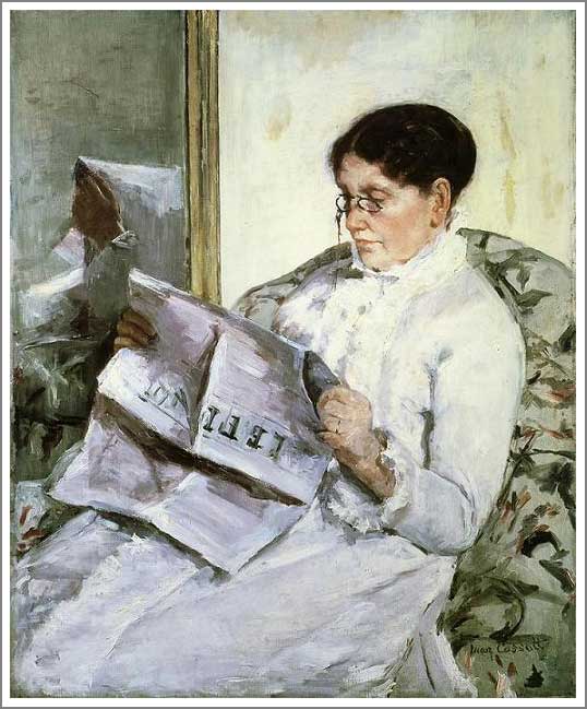 手描き 油絵 複製画 メアリー・カサット「ル・フィガロを読む」 額付き 送料無料|絵画販売のアート名画館