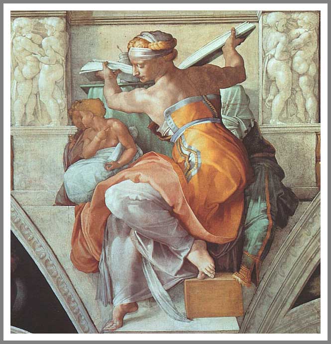 手描き 油絵 複製画 模写 ミケランジェロ・ブオナローティ「リビアの巫女」 F20(72.7×60.6cm)サイズ 額付き 送料無料|絵画販売のアート名画館