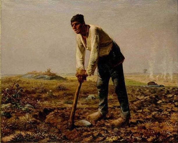 手描き 油絵 複製画　フランソワ・ミレー「鍬を持つ男」 額付き 送料無料｜絵画販売のアート名画館