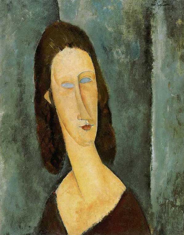 手描き 油絵 複製画アメデオ・モディリアーニ「青い眼の肖像（ジャンヌ・エビュテルヌ）」 額付き 送料無料