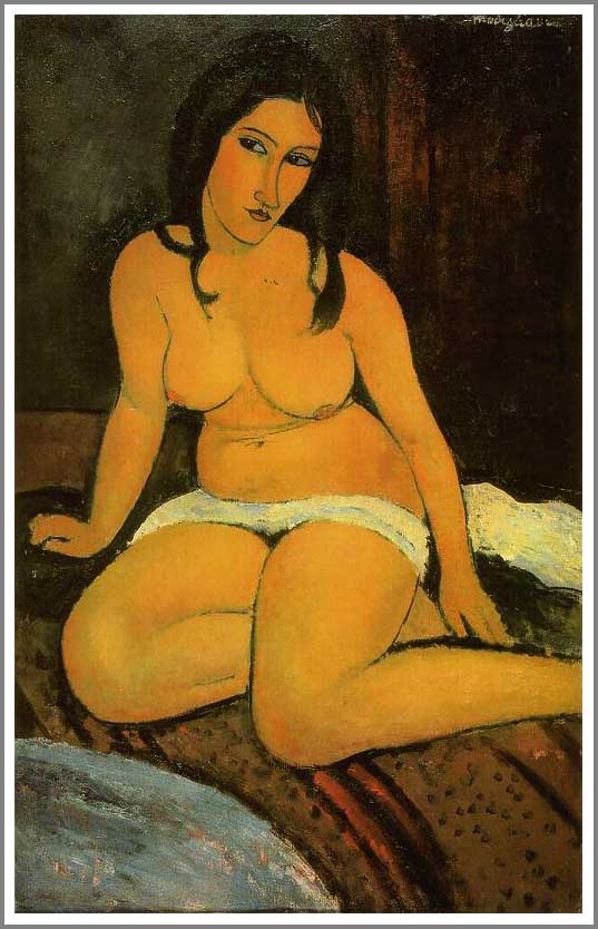 手描き 油絵 複製画アメデオ・モディリアーニ「うずくまる裸婦」 額付き 送料無料