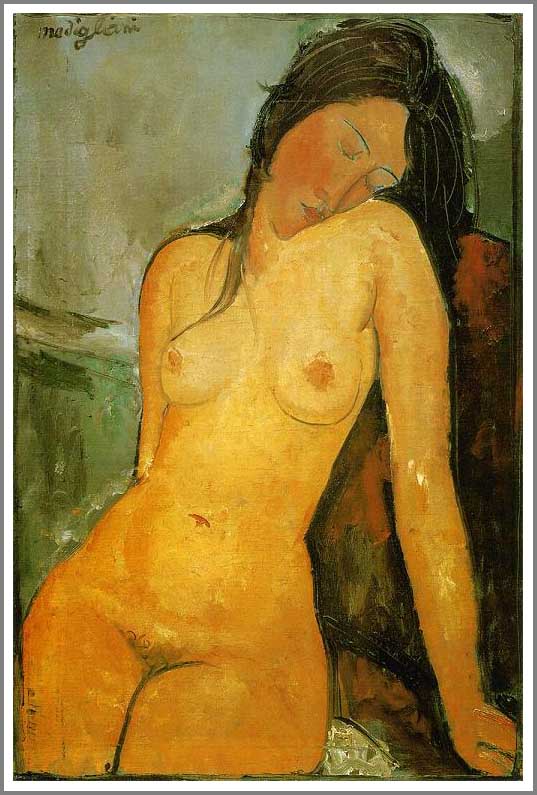 手描き 油絵 複製画 アメデオ・モディリアーニ「座る裸婦」 F6(41.0×31.8cm)サイズ 額付き 送料無料|絵画販売のアート名画館