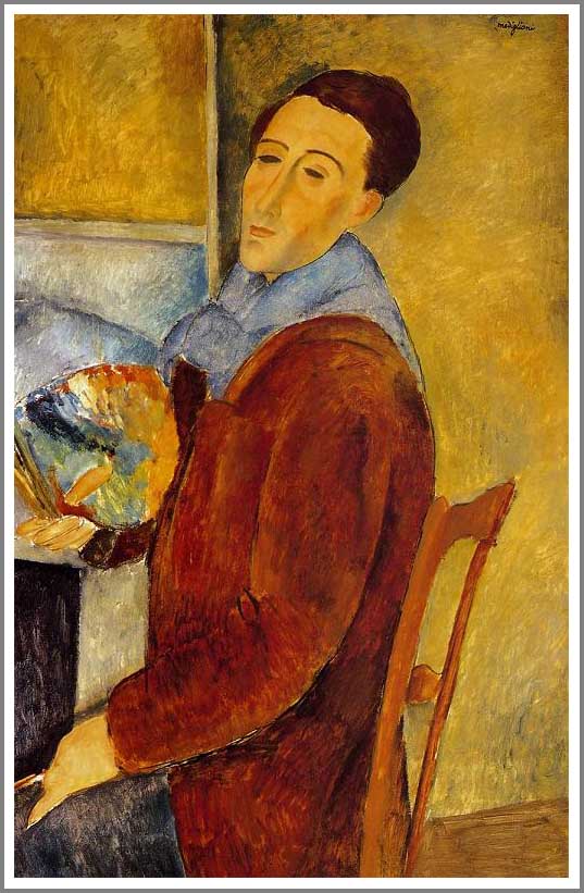 手描き 油絵 複製画アメデオ・モディリアーニ「自画像」 額付き 送料無料