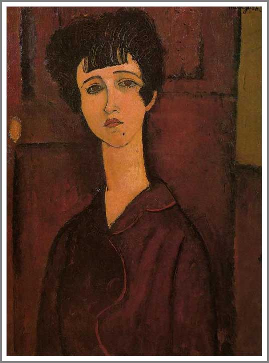 手描き 油絵 複製画 アメデオ・モディリアーニ「少女の肖像(ヴィクトリア)」 F6(41.0×31.8cm)サイズ 額付き 送料無料|絵画販売のアート名画館