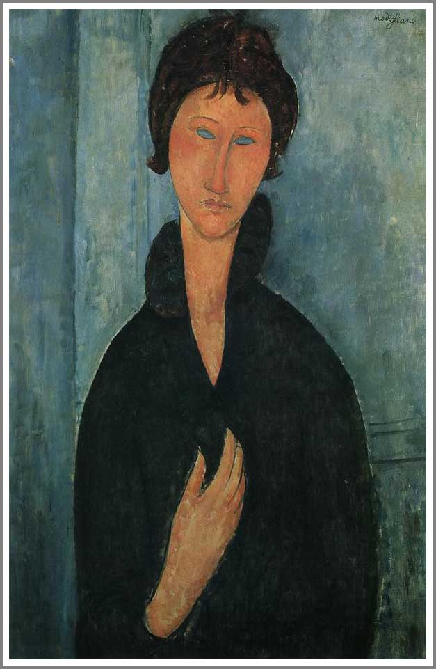 手描き 油絵 複製画アメデオ・モディリアーニ「青い目の女」 額付き 送料無料