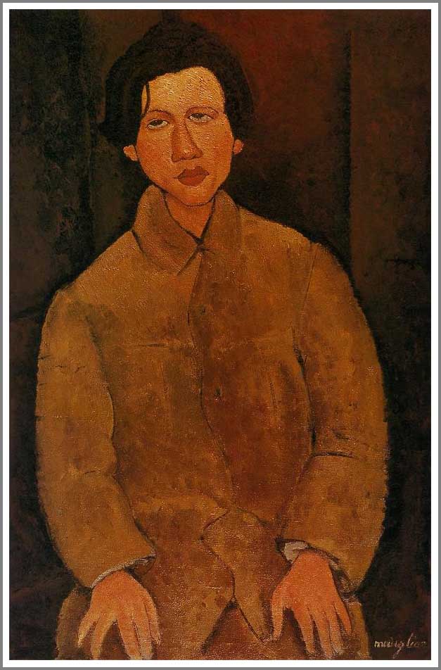 手描き 油絵 複製画アメデオ・モディリアーニ「シャイム・スーティンの肖像」 額付き 送料無料｜絵画販売のアート名画館