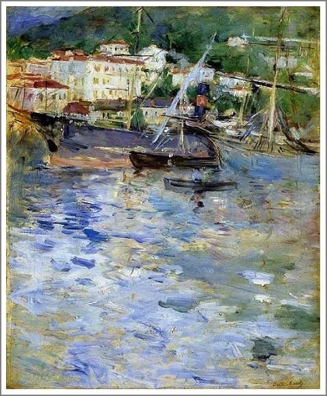 手描き 油絵 複製画 模写 ベルト・モリゾ「ニースの港」 F20(72.7×60.6cm)サイズ 額付き 送料無料 77,924円