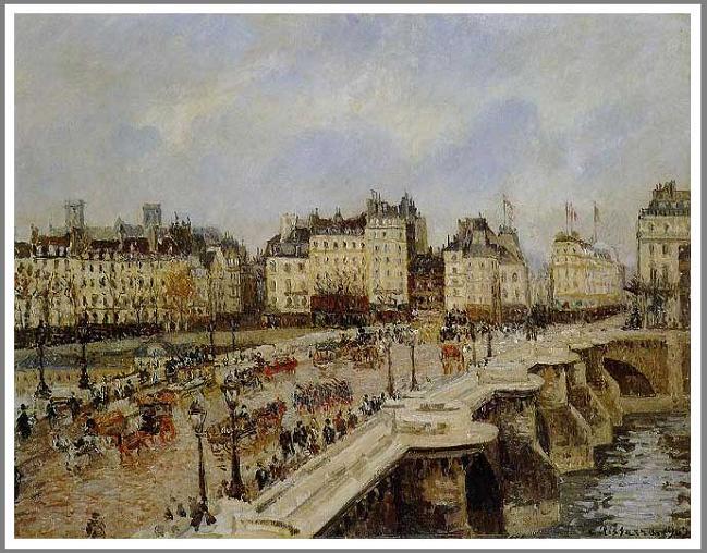 手描き 油絵 複製画カミーユ・ピサロ「パリのポン・ヌフ」 額付き 送料無料