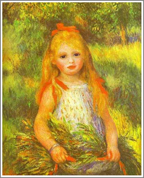 ルノワール 雛菊を持った若い娘の油絵 ルノワール ルノアール 雛菊を持った若い娘 4号 立体複製名画