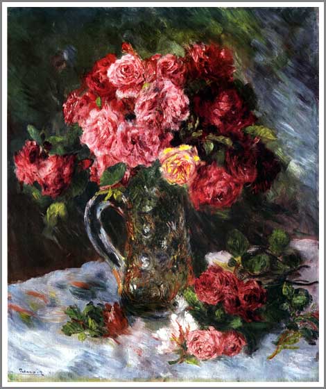 手描き 油絵 複製画 模写 ルノアール（ルノワール）「ばら」 F20(72.7×60.6cm)●プレゼント・ギフト・風水にも人気な名画の絵画（油絵複製画）オーダーメイド制作◆花の名画◆開運！風水アート：油彩画
