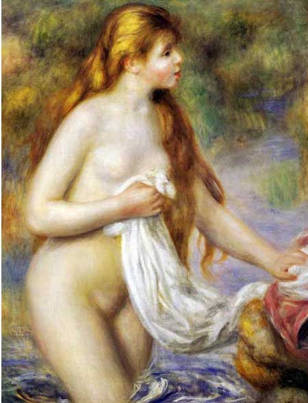 手描き 油絵 複製画　ルノアール（ルノワール）「若い浴女」 額付き 送料無料