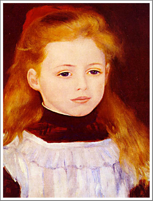 手描き 油絵 複製画　ルノアール（ルノワール）「白いエプロンの少女」 額付き 送料無料