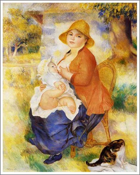 手描き 油絵 複製画 ルノアール（ルノワール）「授乳する母親」 F6(41.0&times;31.8cm)サイズ 額付き 送料無料｜絵画販売のアート名画館 42,240円
