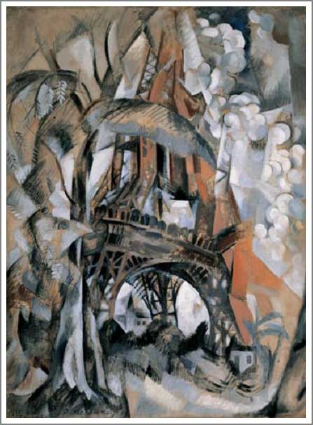 手描き 油絵 複製画　ロベール・ドローネ「エッフェル塔と樹木」額付き 送料無料