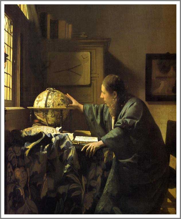 【ルーブル美術館展限定】フェルメール複製画　天文学者　油絵 天文学者』 ヨハネス・フェルメール 6号 立体複製名画 額装付
