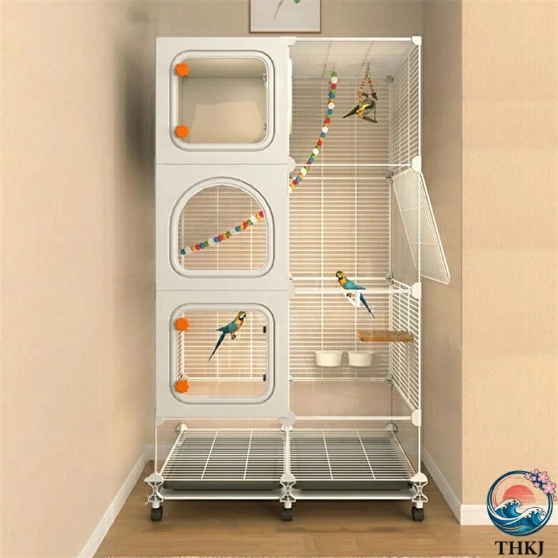 鳥かご 鳥籠DIY 暗号化された金属製鳥籠インコ用ケージ 鳥かご インコ、 キャスターとアクセサリー付き 透明ドア 観察しやすい