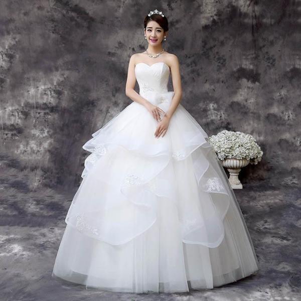 ウェディングドレス プリンセスラインドレス 花嫁 二次会 ロングドレス 結婚式 ブライダル 披露宴 ビスチェ ホワイト 白 フリル ウエディングドレス 編み上げ 9,502円