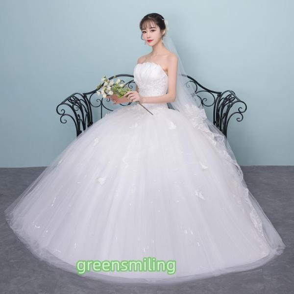 ウェディングドレス 二次会 結婚式 披露宴 ブライダル ロングドレス ビスチェ 花嫁 ウエディングドレス プリンセスライン ホワイト 編み上げ シンプル