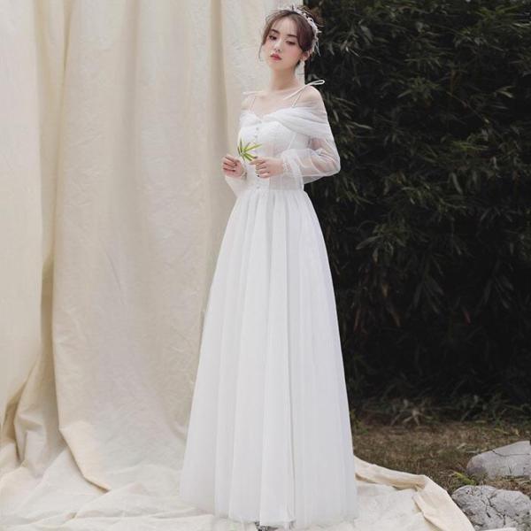 ウエディングドレス 結婚式 二次会 袖あり 花嫁 披露宴 ウェディング 